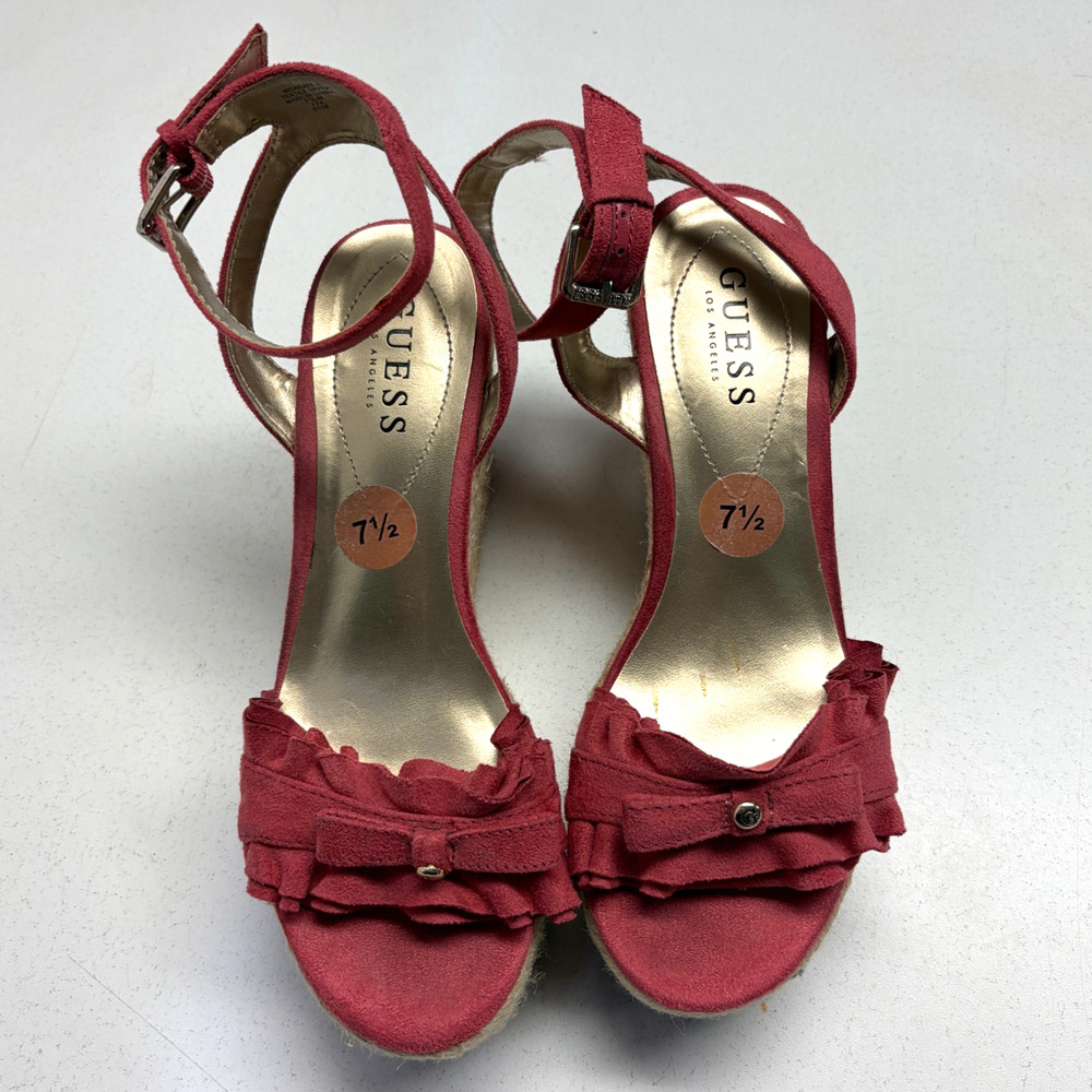 GUESS Espadrille Wedge Sandals Women's Size 7.5 Buckle Peep Toe Platform Shoe